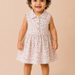 Cream Sleeveless kids frock