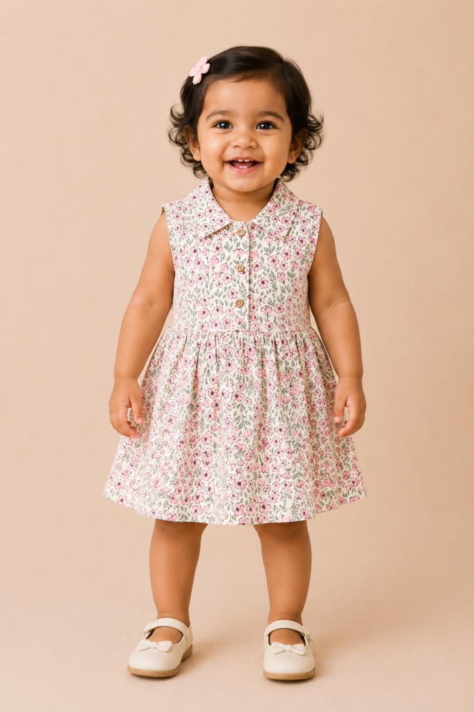 Cream Sleeveless kids frock