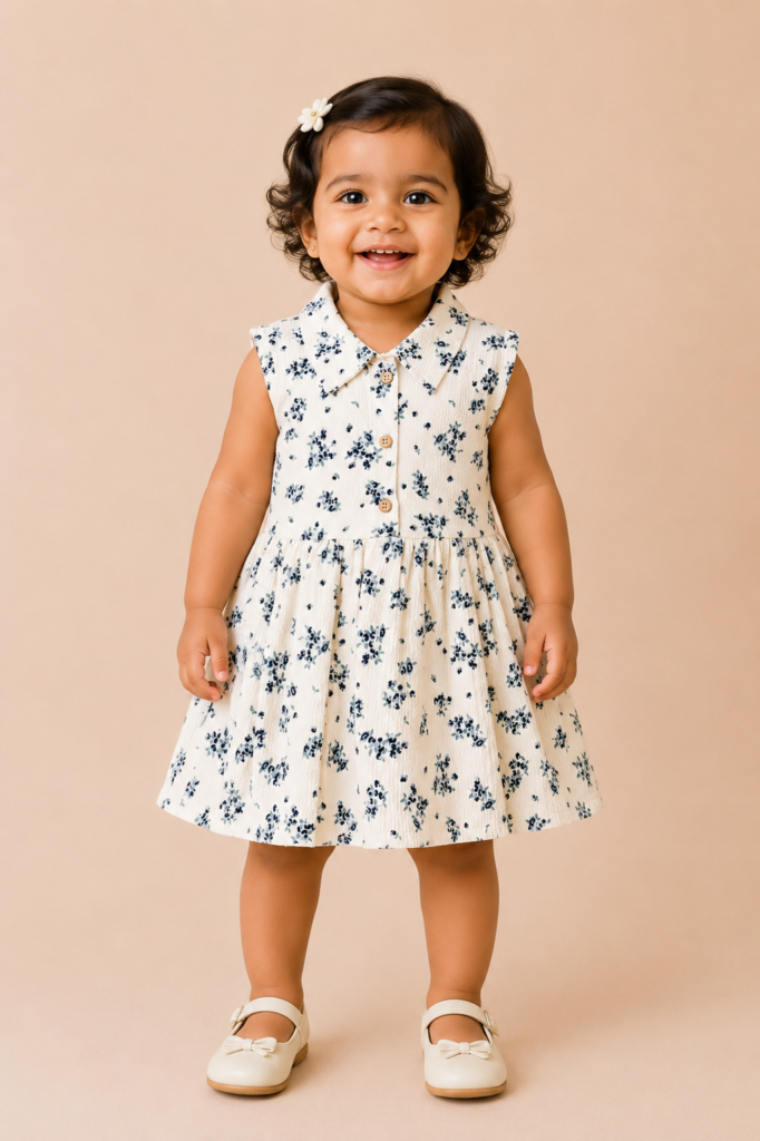 Cream Blue Frock Floral Dress